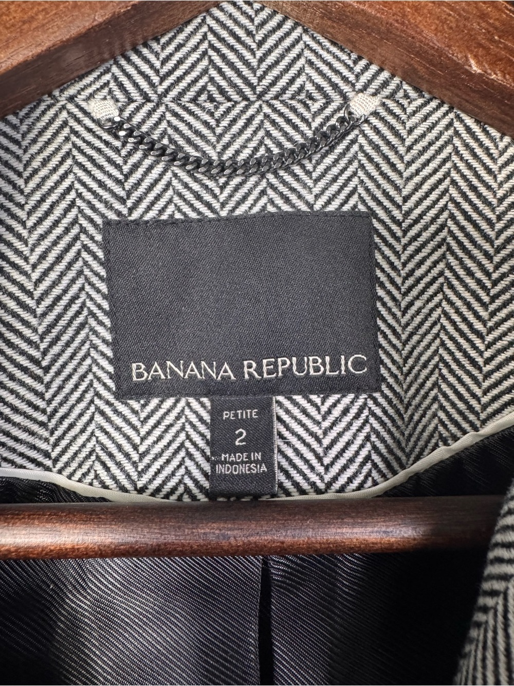 Banana Republic Neck Tie Herringbone Wool Blend Jacket, Gray, Size 2 - Picture 8 of 16